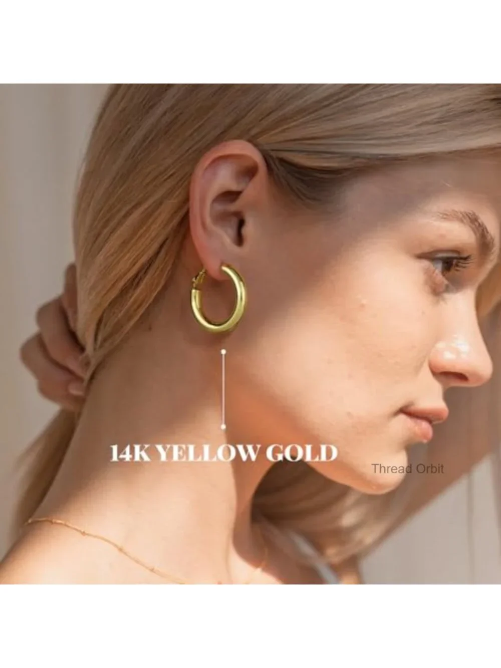 Chunky Gold Hoop Earrings 14K Gold Plated Hollow Lightweight Thick Hoops